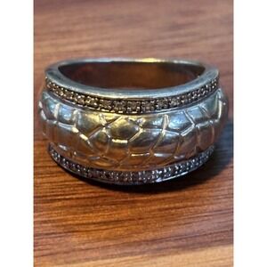 JWBR Sterling Silver Domed Pebble Diamond Rimmed Band Ring 925 Sz: 8.25